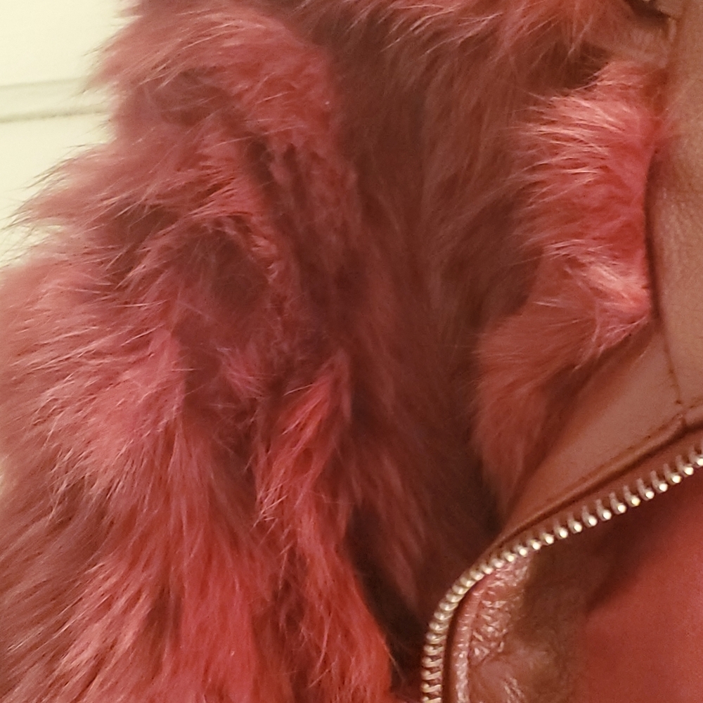 Ashley Stewart Red Teddy Jacket with Plush Faux Fur and hood - Picture 3 of 14